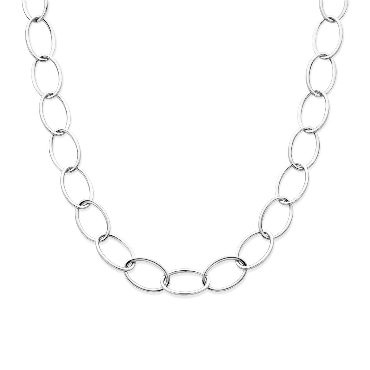 Bracelet argenté rhodié avec maillons en forme d'ancre, 45 cm de longueur.
