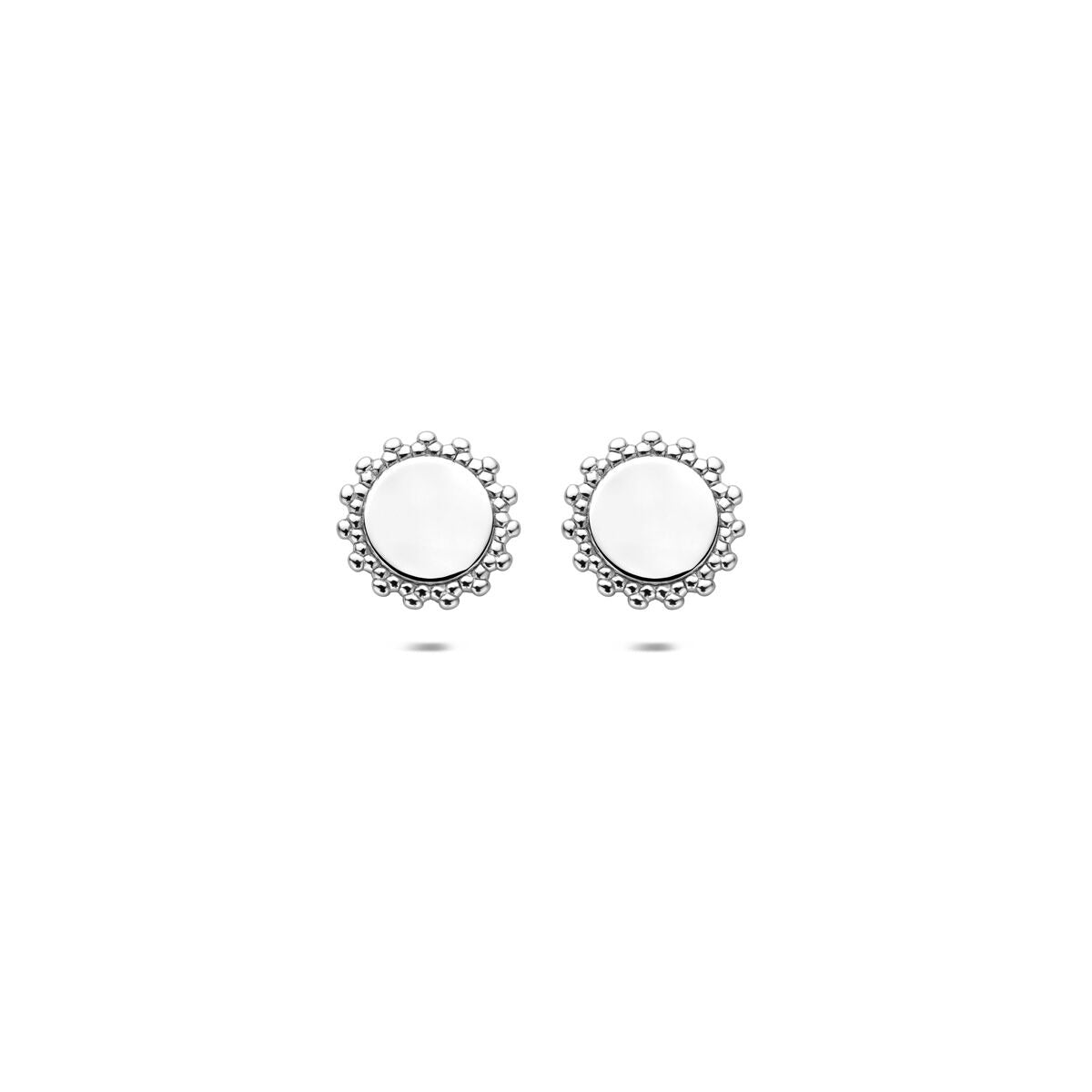 Boucles d'oreilles rondes en argent rhodié de 7,5 mm avec un motif en relief.