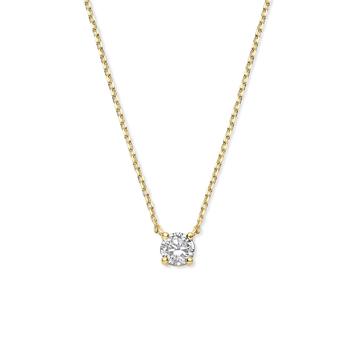 Collier en or jaune 9K avec zirconia, chaîne délicate et pendentif brillant.