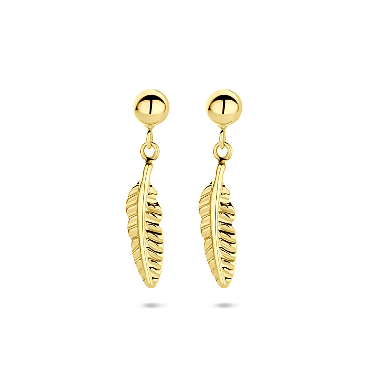 Boucles d'oreilles en or jaune 14 carats en forme de plume de 17 mm.