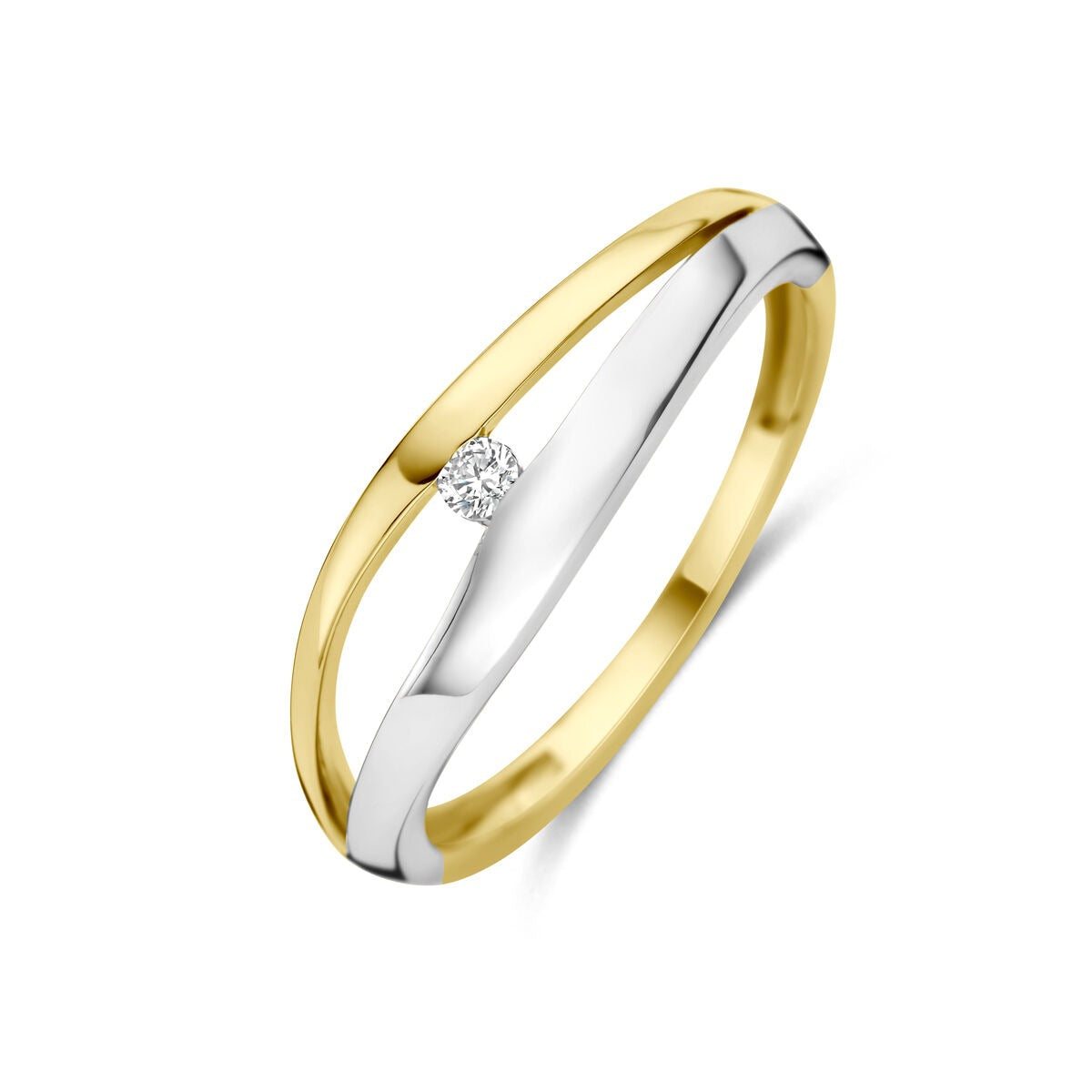 Bague bicolore en or 14 carats avec un diamant lab-grown.