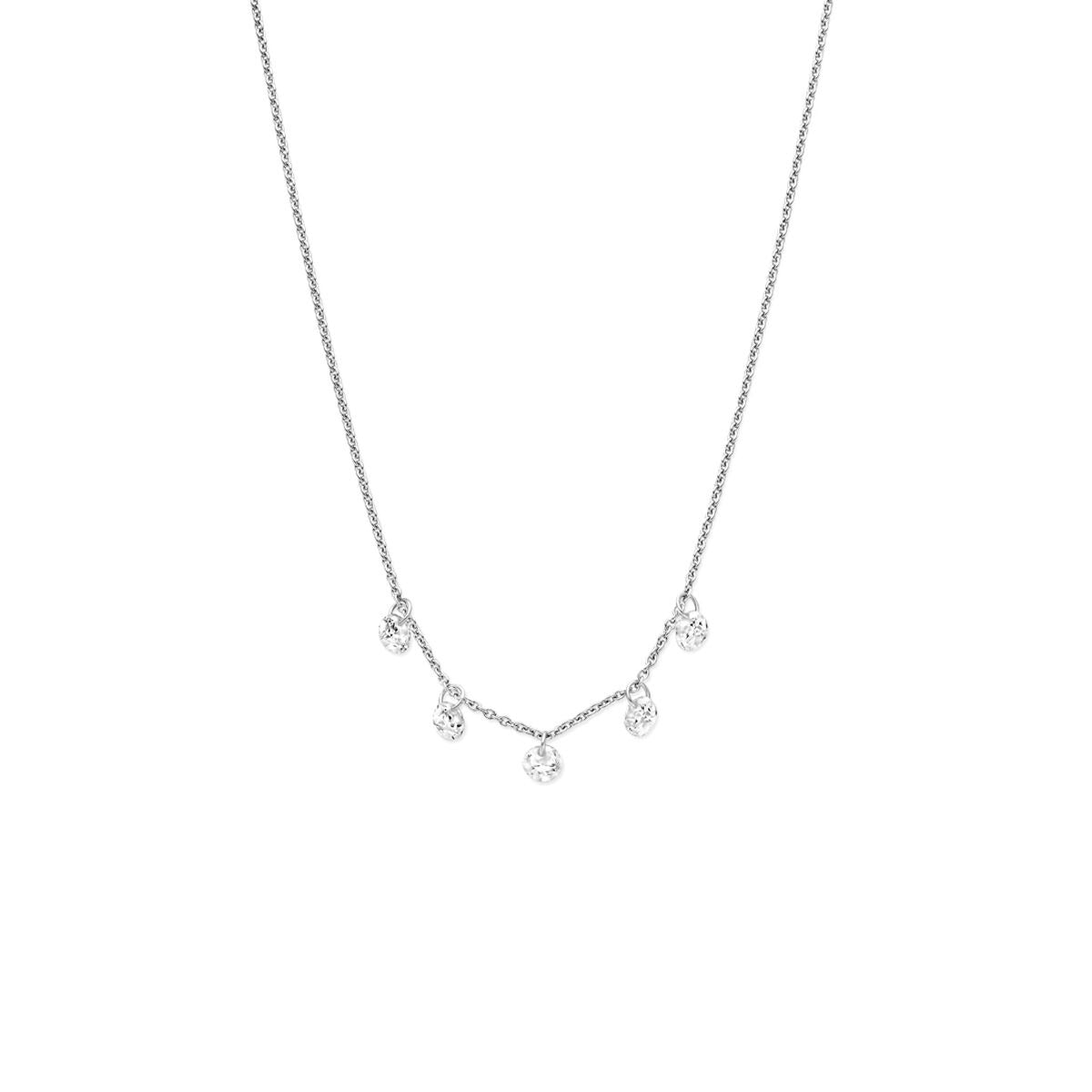 Collier en argent avec pendentif en zirconium, longueur ajustable de 41 à 45 cm.