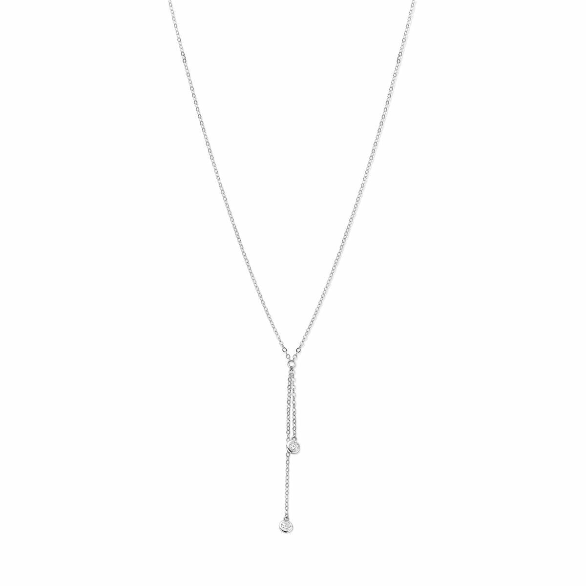 Gerhodineerd 925 Y-collier met twee zirkonia's aan de uiteinden van de hangende ketting.