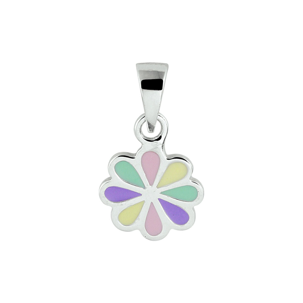 Pendentif en argent en forme de fleur avec émail coloré pastel.