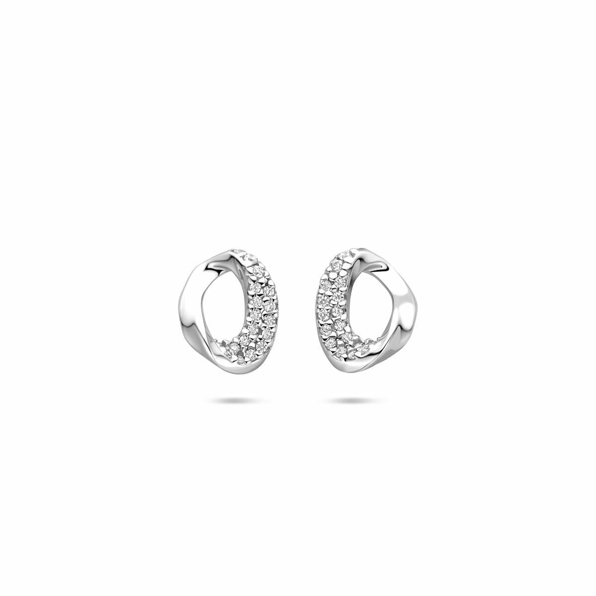 Boucles d'oreilles en argent 925 rhodié avec zirconiums, en forme de goutte.