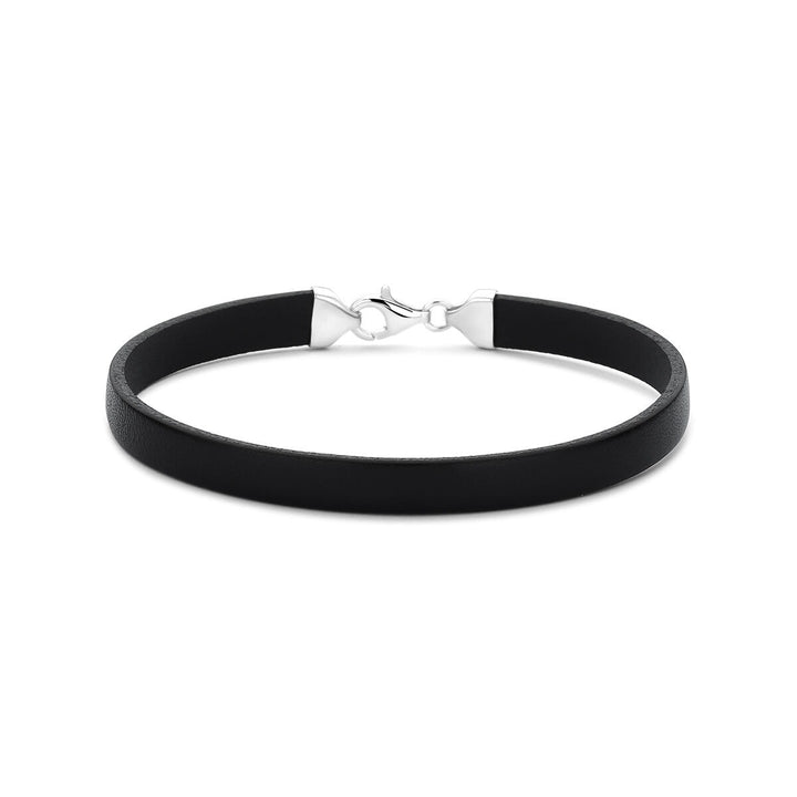 Zwart leren herenarmband met zilveren sluiting