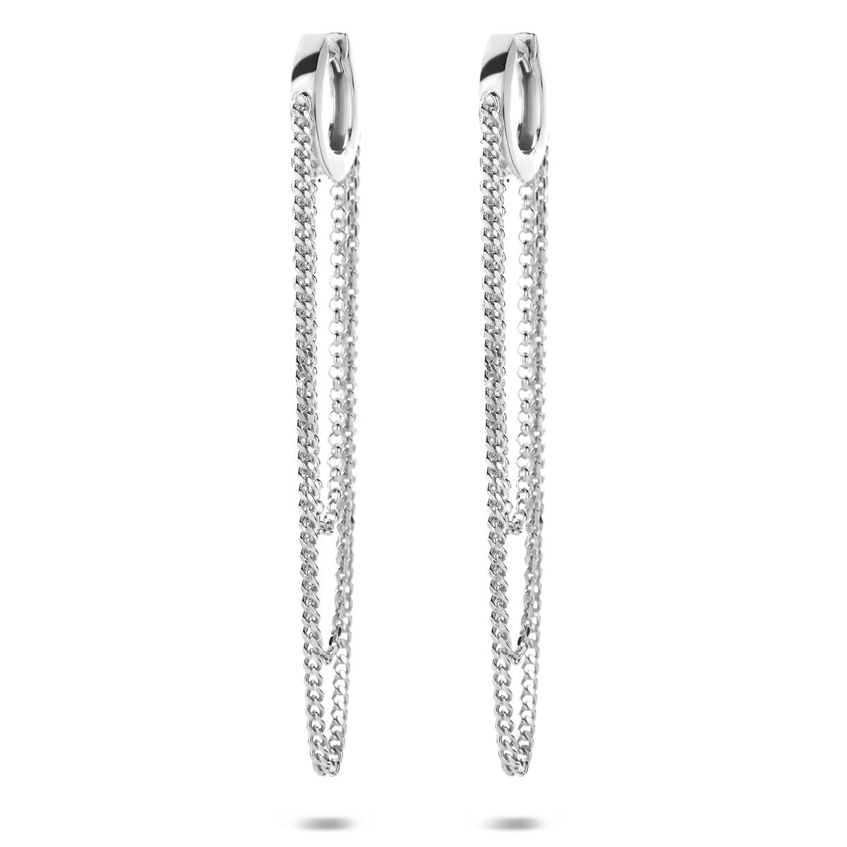 Boucles d'oreilles en argent 925 rhodié avec chaînes délicates.