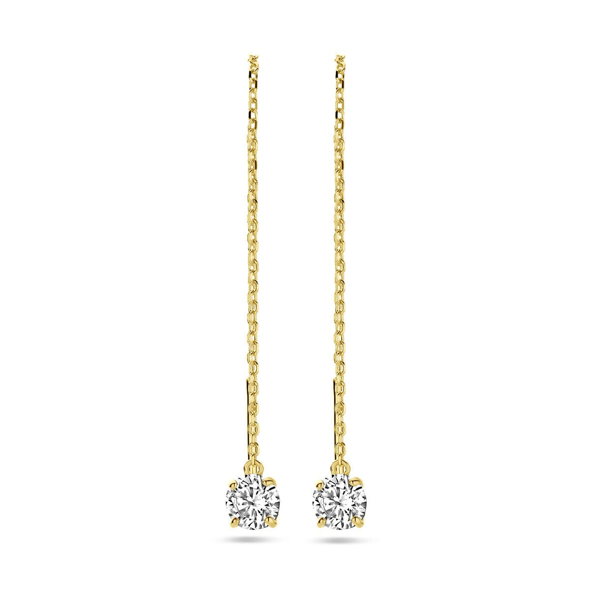 Boucles d'oreilles pendantes en or jaune 9 carats avec zirconia, finition brillante.