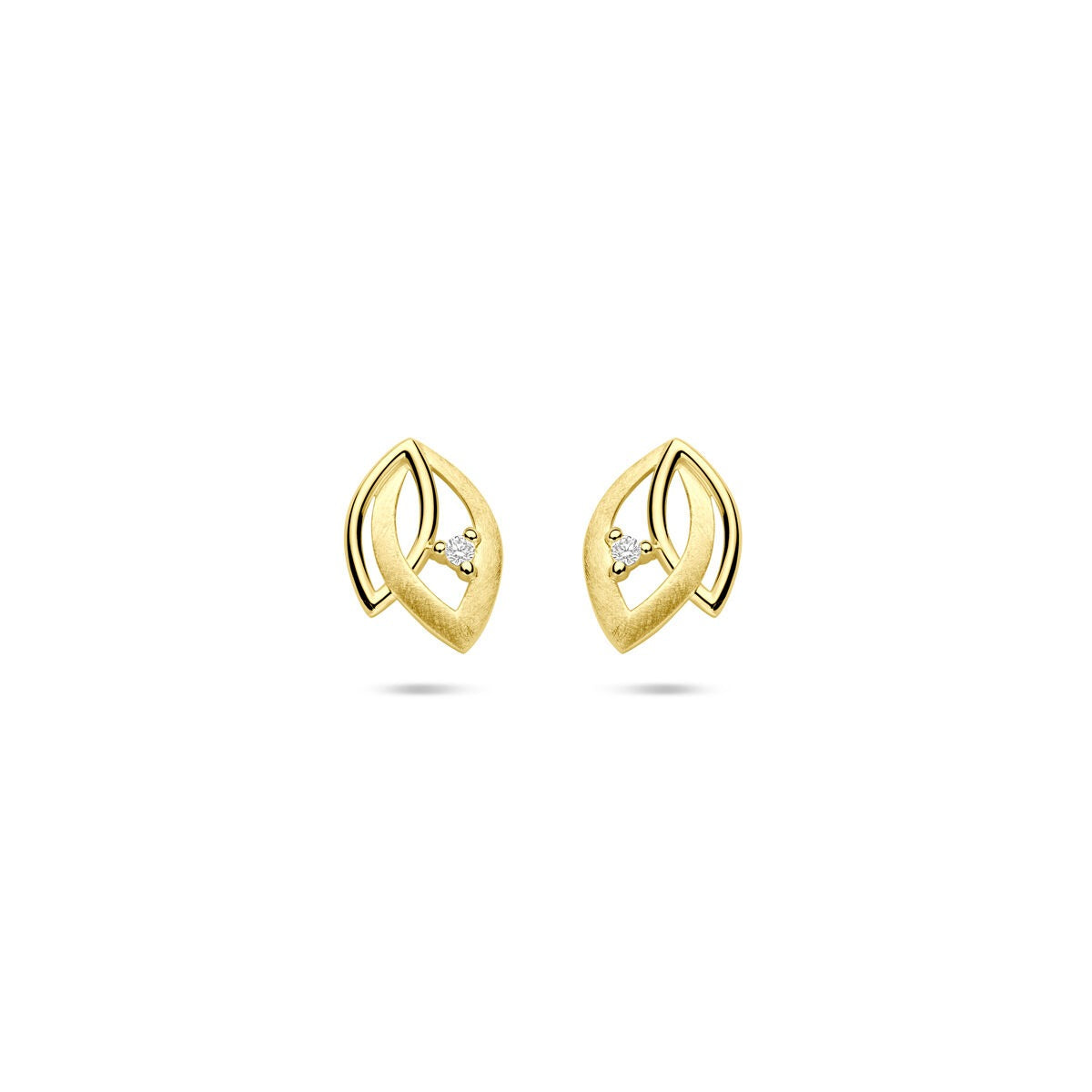 Boucles d'oreilles en or 14 carats avec diamants, forme de feuille, 9,5 mm.
