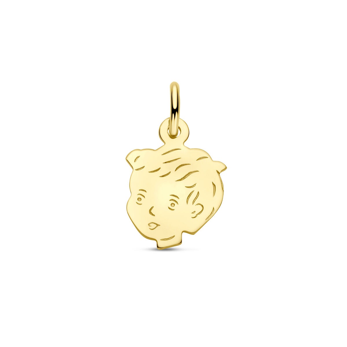 Pendentif en or jaune 9 carats en forme de tête d'enfant.