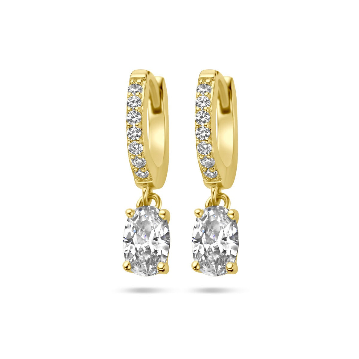 Boucles d'oreilles pour femme en argent plaqué or – zircone taillée ovale en sertissage entourage