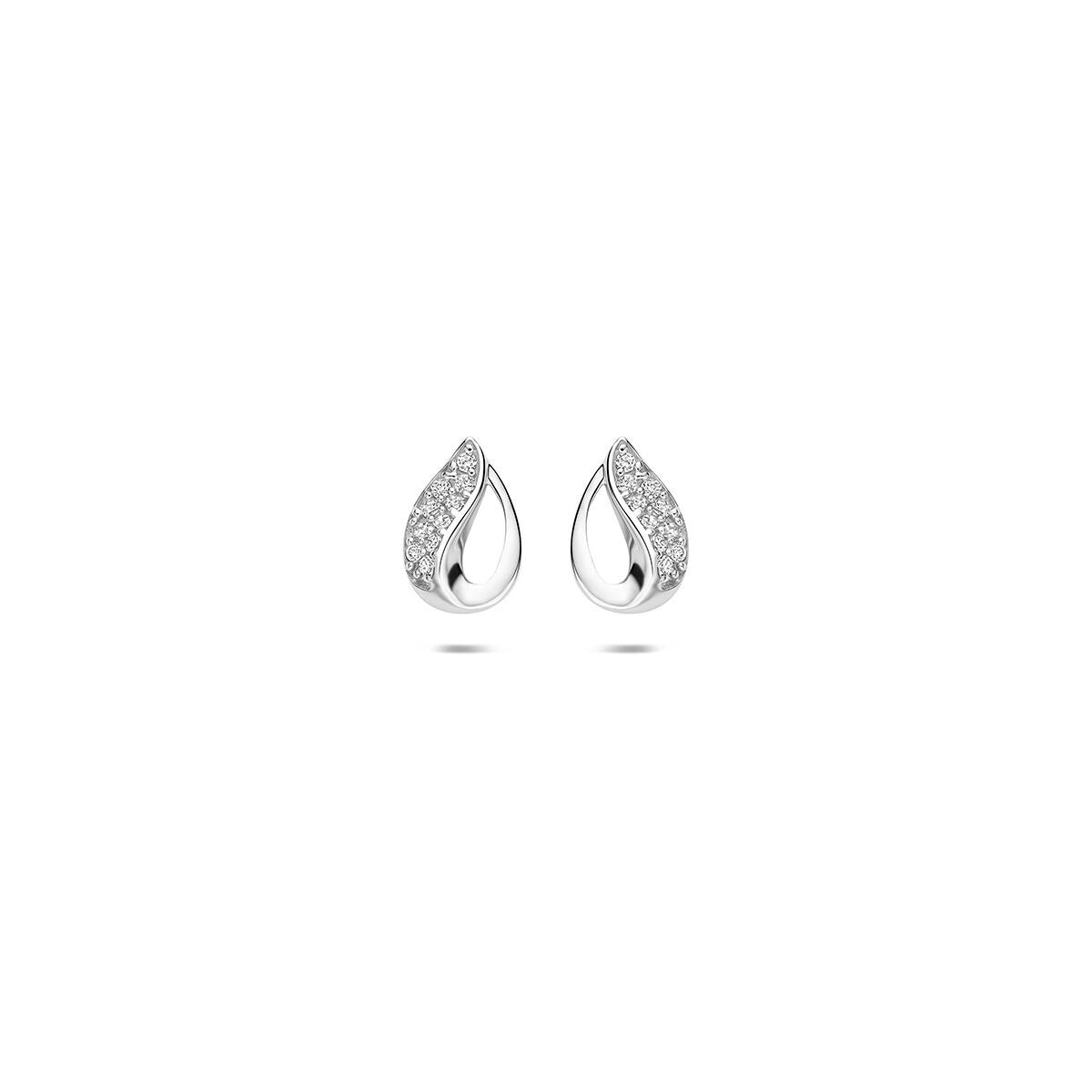 Boucles d'oreilles en argent 925 rhodié, en forme de goutte avec pavé de zirconium.