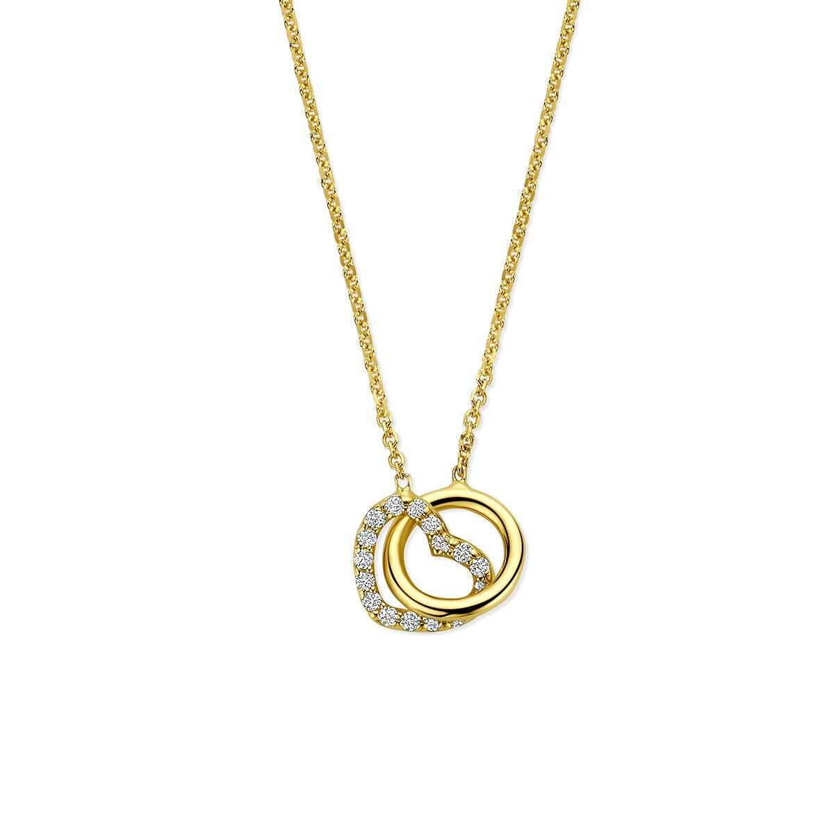 Collier en or jaune 14k avec un pendentif en forme de cœur et de cercle, orné de diamants lab grown de 0,09 ct.