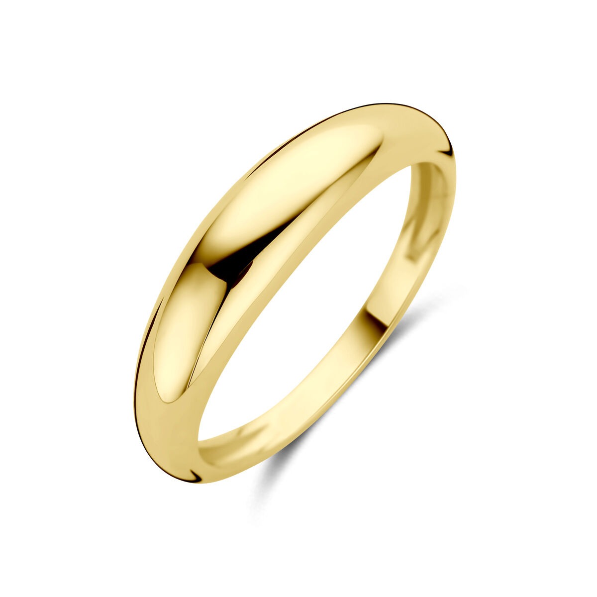 Bague en or jaune de 14 carats, lisse et brillante, d'une largeur de 5 mm.