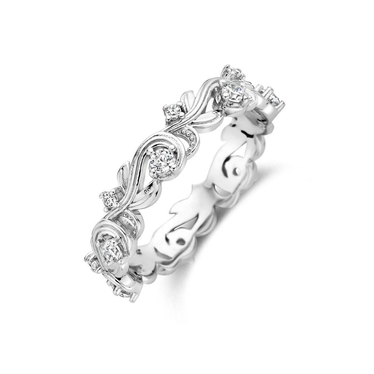 Bague en argent 925 rhodié ornée de zirconiums, au design ondulé et délicat.