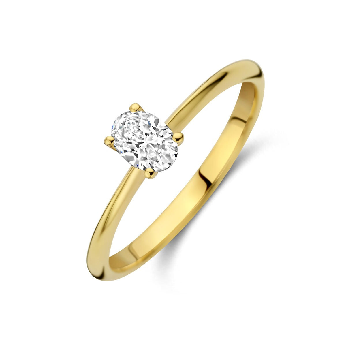 Bague en or jaune 14 carats avec diamant lab-grown ovale de 0,30 ct.