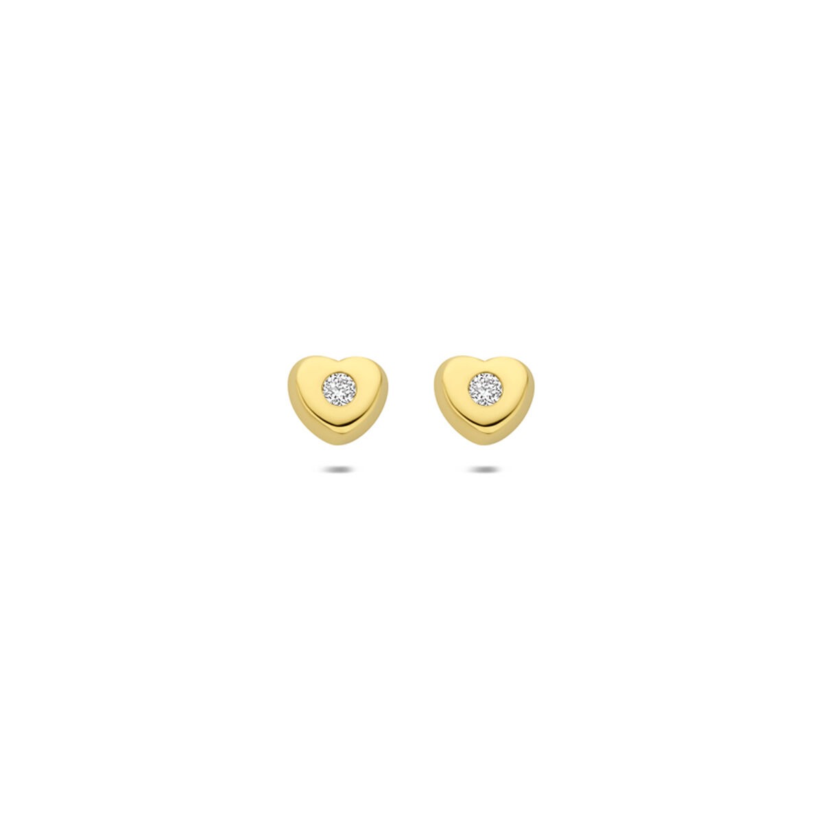 Boucles d'oreilles en or jaune 14k en forme de cœur avec un diamant lab grown de 0,03 ct.