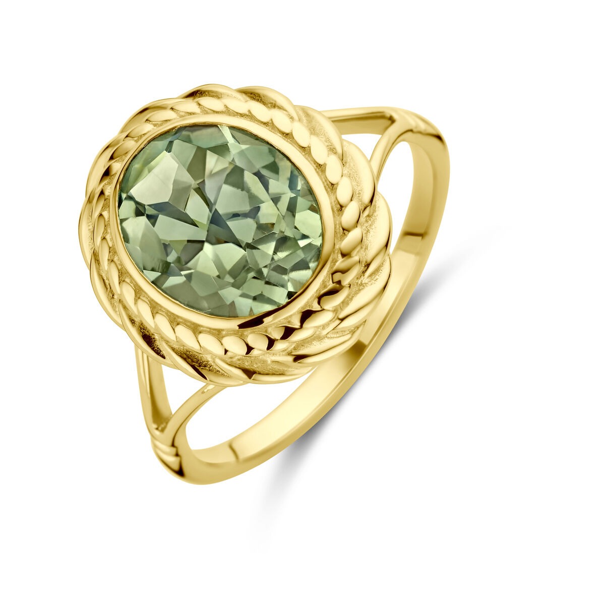 Bague en Or 14k avec Améthyste Verte – Monture Entourage
