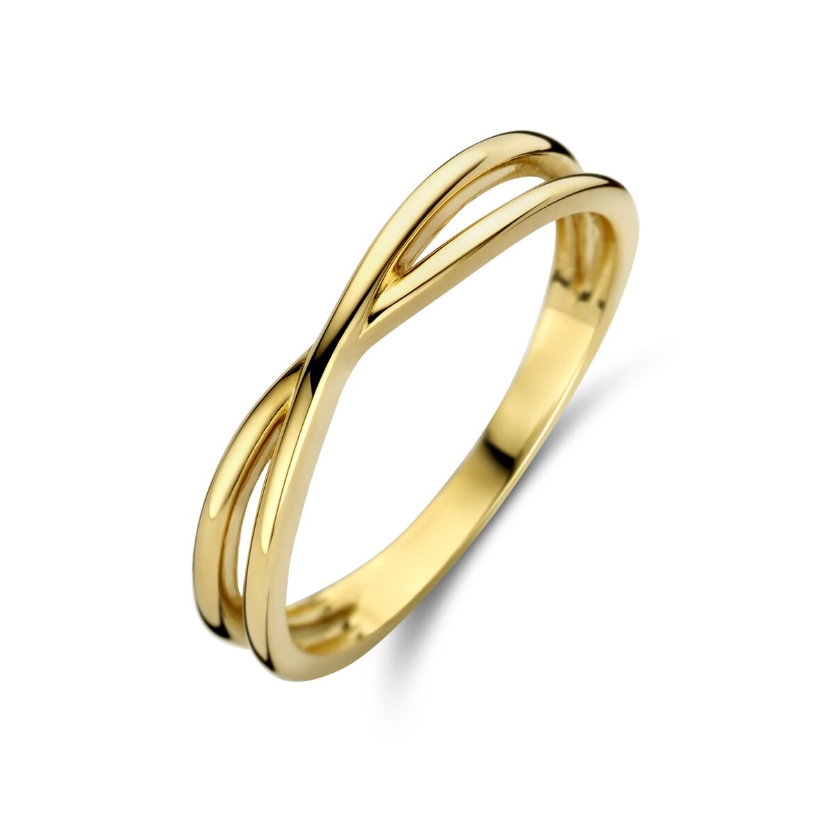 Bague en or jaune 9 carats de 3,5 mm avec un design entrelacé.