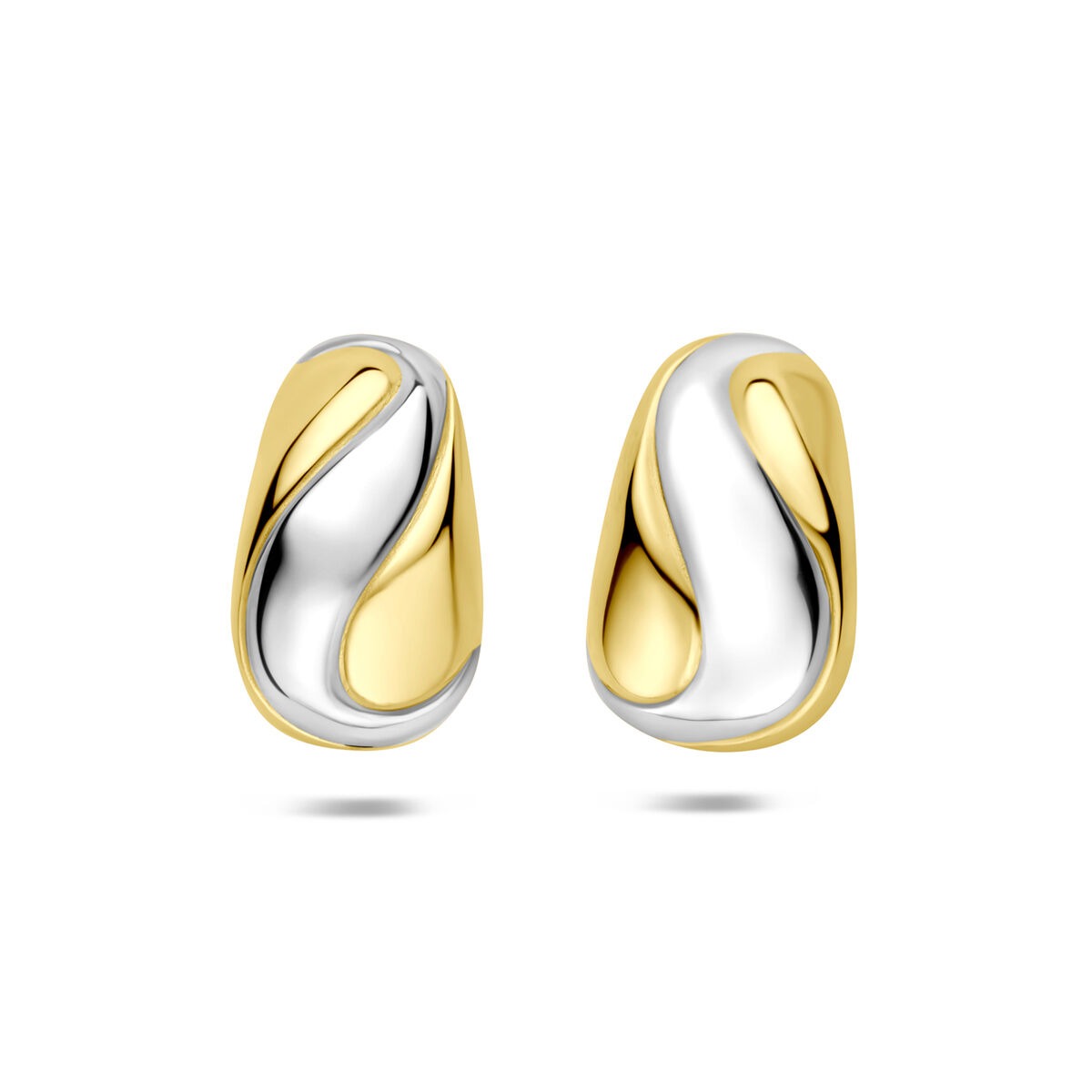 Boucles d'oreilles en argent 925, plaquées or et rhodiées, avec un design ondulé.