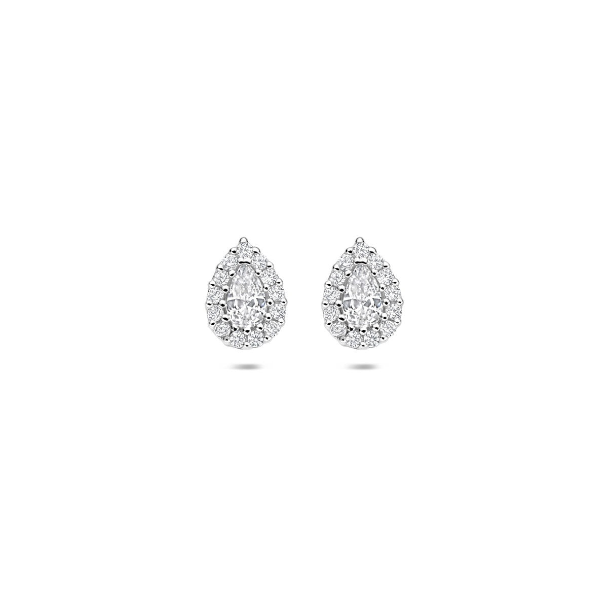 Boucles d'oreilles en argent rhodié 925 en forme de goutte, ornées de zirconia.