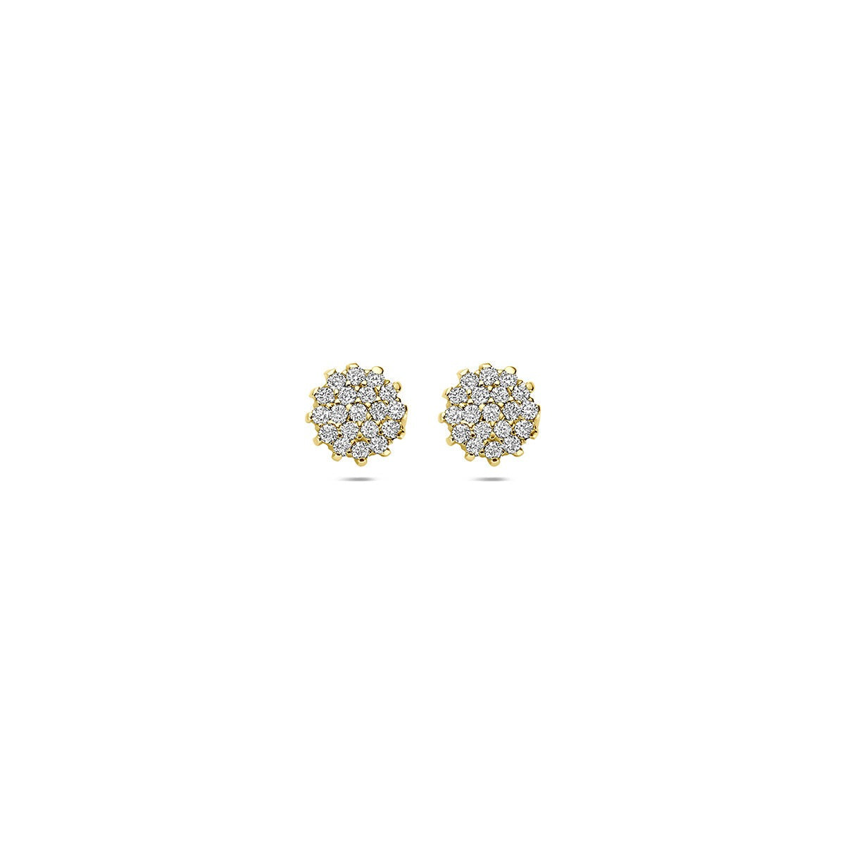 Boucles d'oreilles en or jaune 14 carats ornées de diamants cultivés en laboratoire, en forme florale.