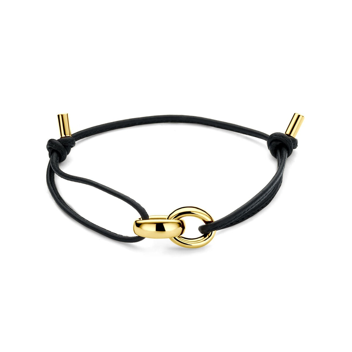Bracelet en cuir noir avec maillon en or jaune 18 carats.