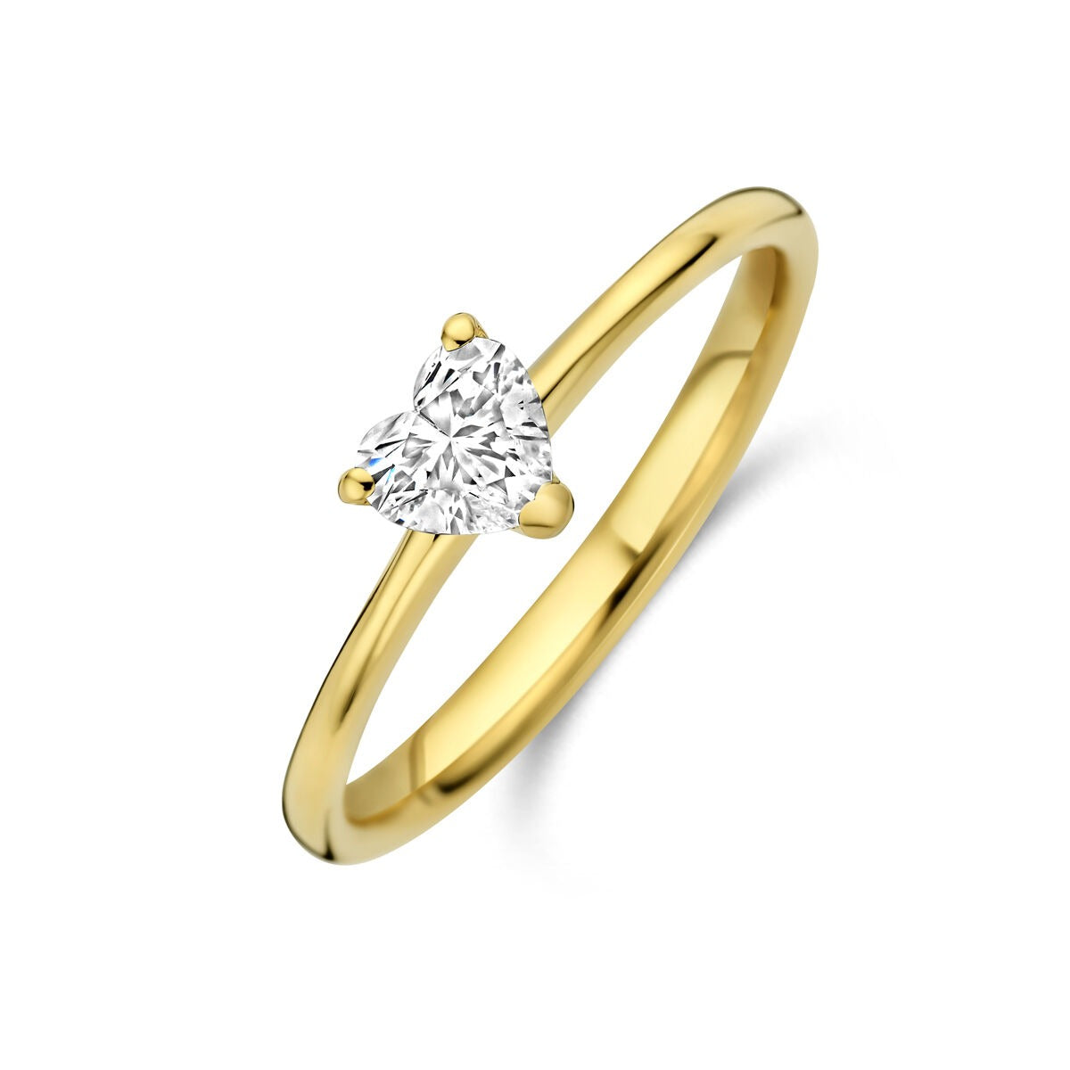 Bague en or jaune 14 carats avec un diamant lab grown en forme de cœur de 0,30 ct.
