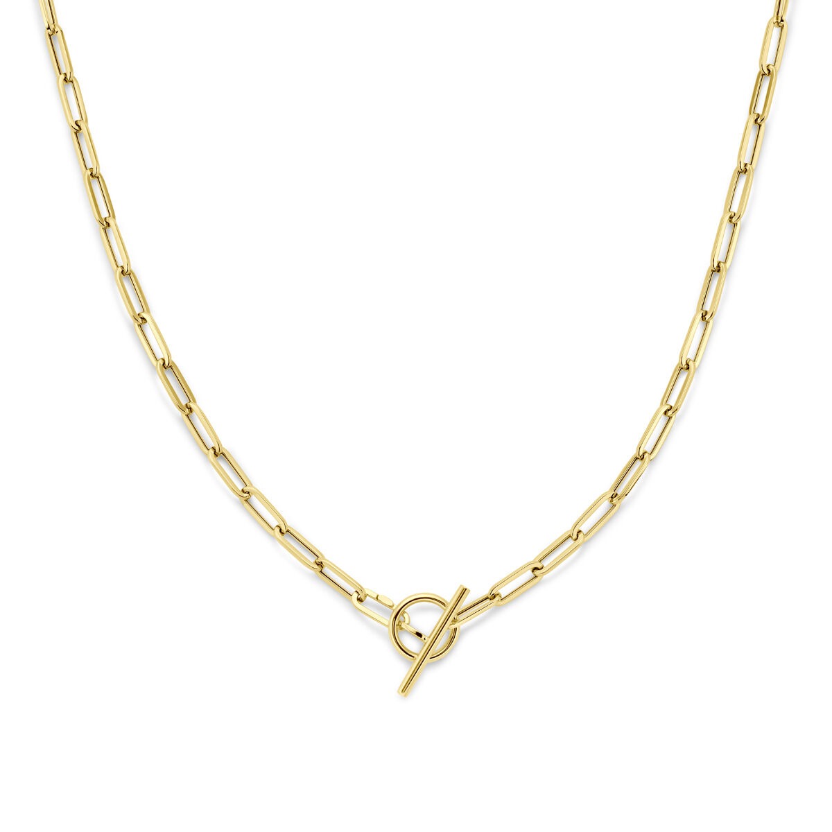 Collier en or jaune 14 carats avec fermoir à barrette et maillons en ancre.