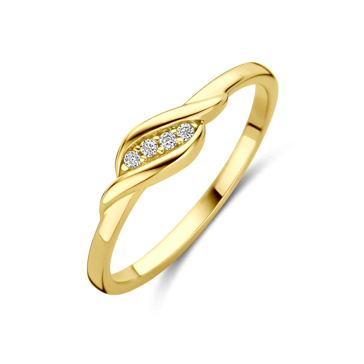 Bague en or jaune 9 carats avec une entourage de zirconiums.