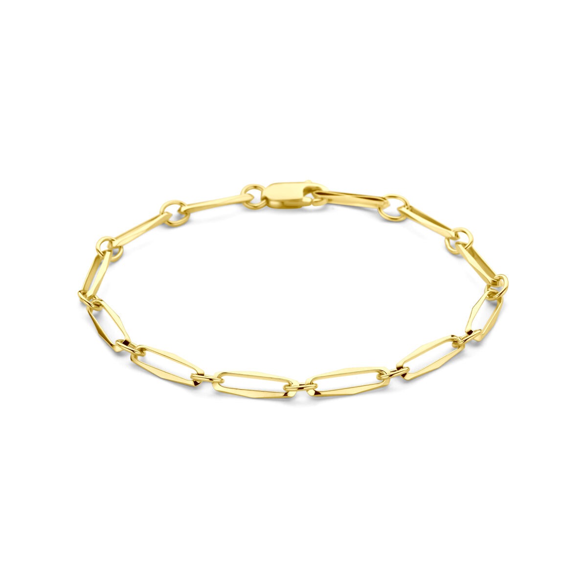 Bracelet en or jaune 14 carats, maillons ovales de 4,5 mm, finition brillante.