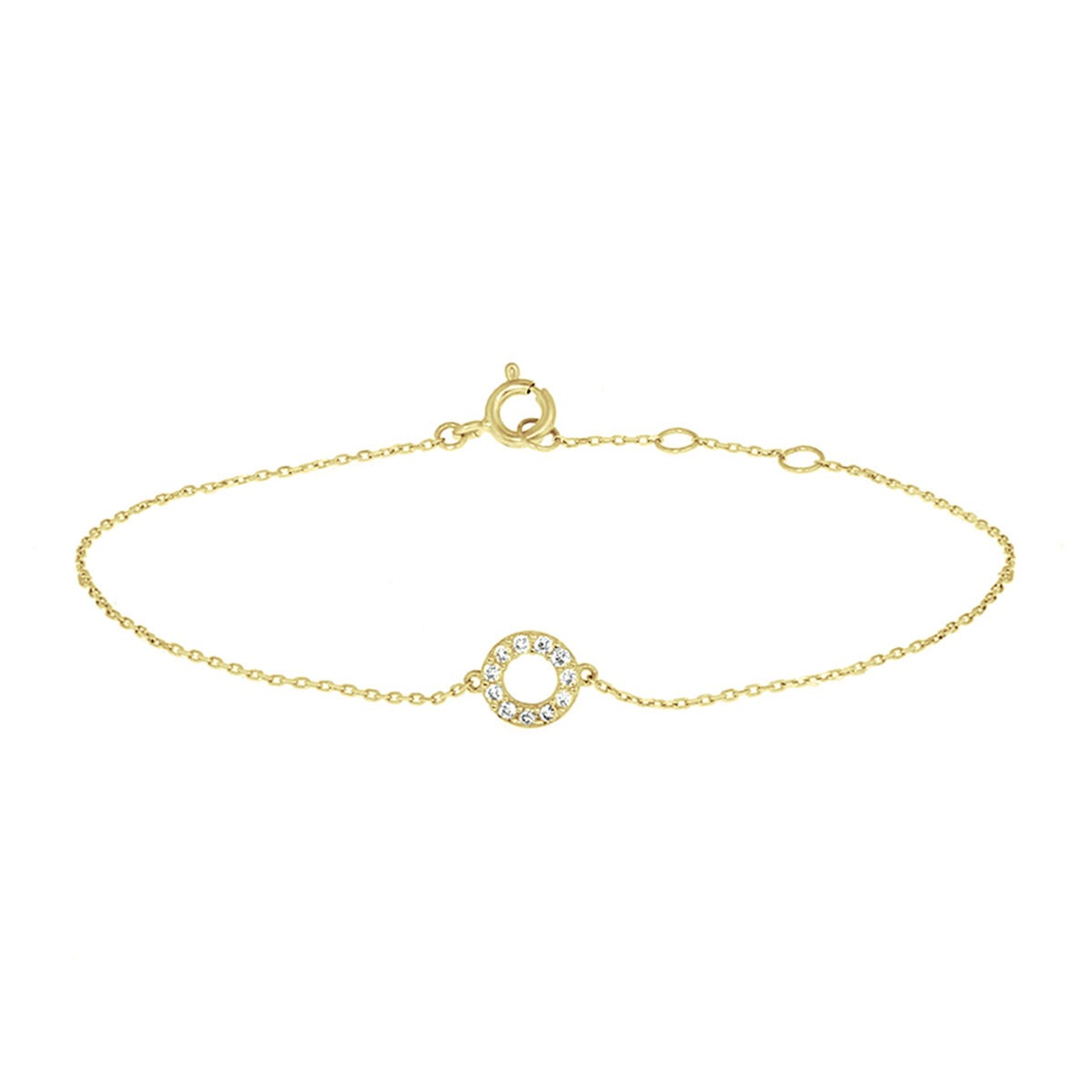 Bracelet en or jaune 9 carats avec un cercle et des zirconias.