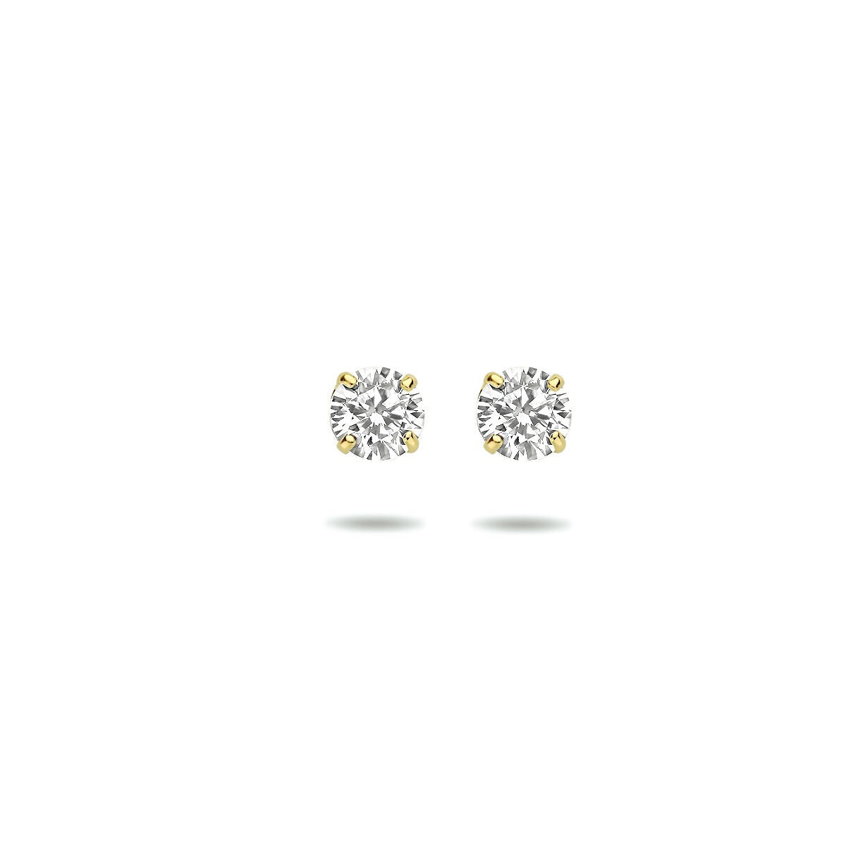 Boucles d'oreilles en or jaune 9 carats avec zirconia, forme ronde et serties de griffes.