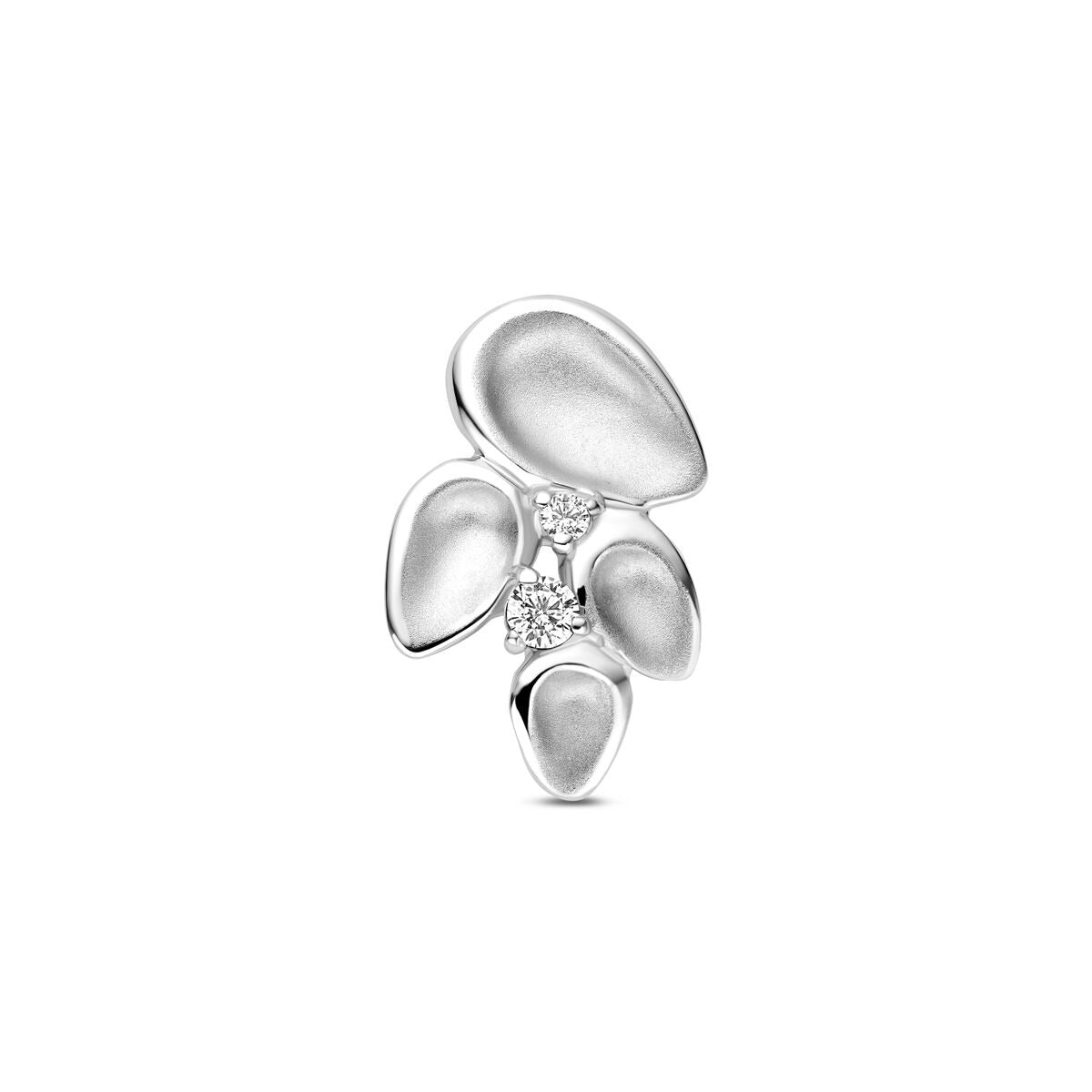 Pendentif en argent rhodié avec zircons, présentant des formes organiques et lisses.