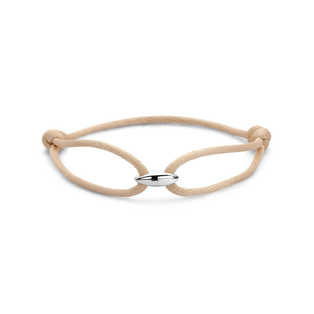 Beige satijnen armband met zilveren koffieboon