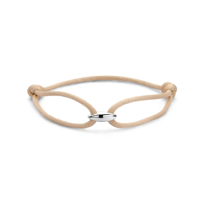 Beige satijnen armband met zilveren koffieboon
