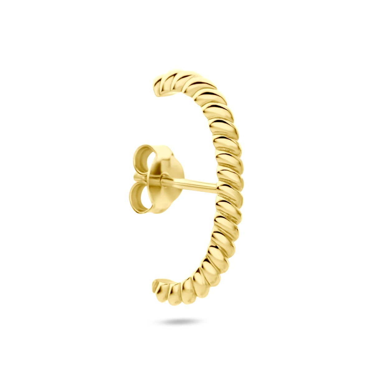 Boucle d'oreille en argent 925 doré, de forme torsadée avec une tige.