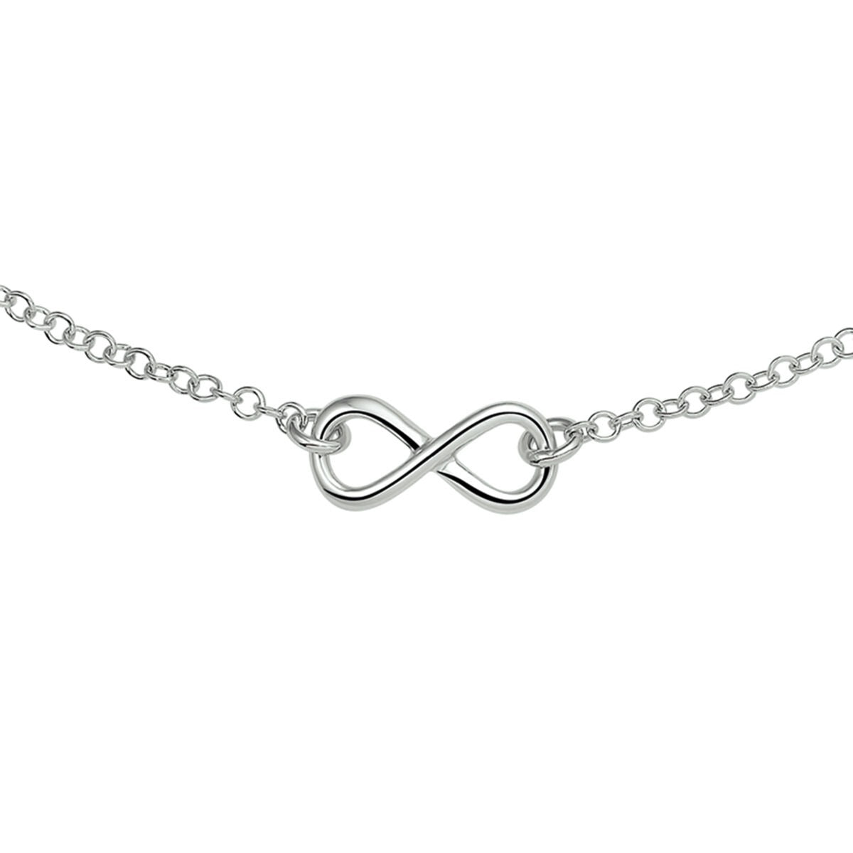 Collier en argent rhodié 925 avec un symbole infini délicat au centre.