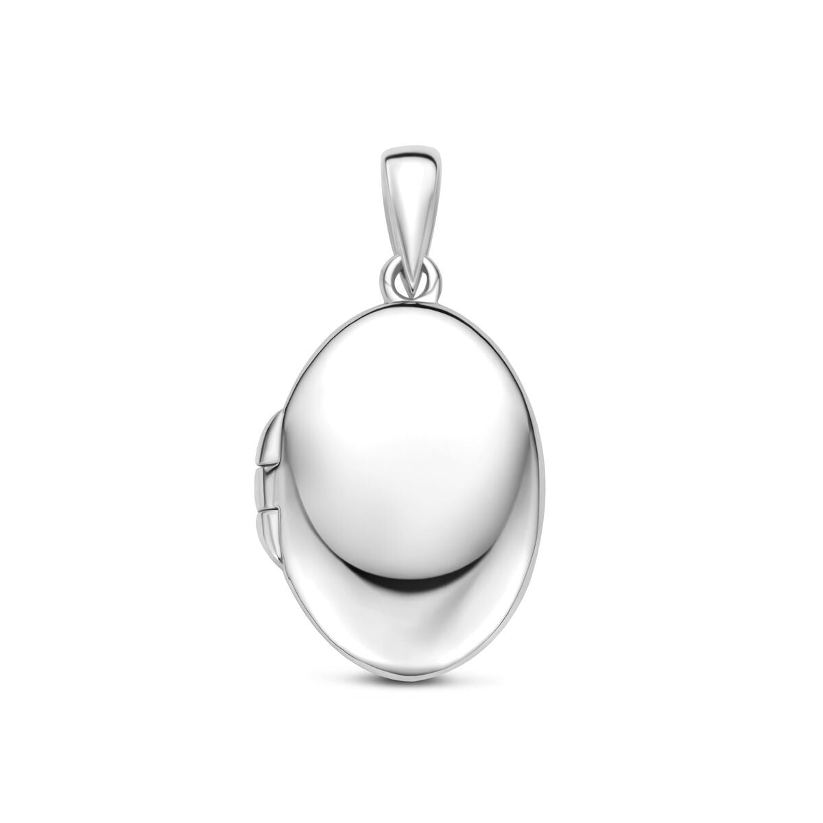 Pendentif en argent 925 rhodié, de forme ovale et finition lisse.