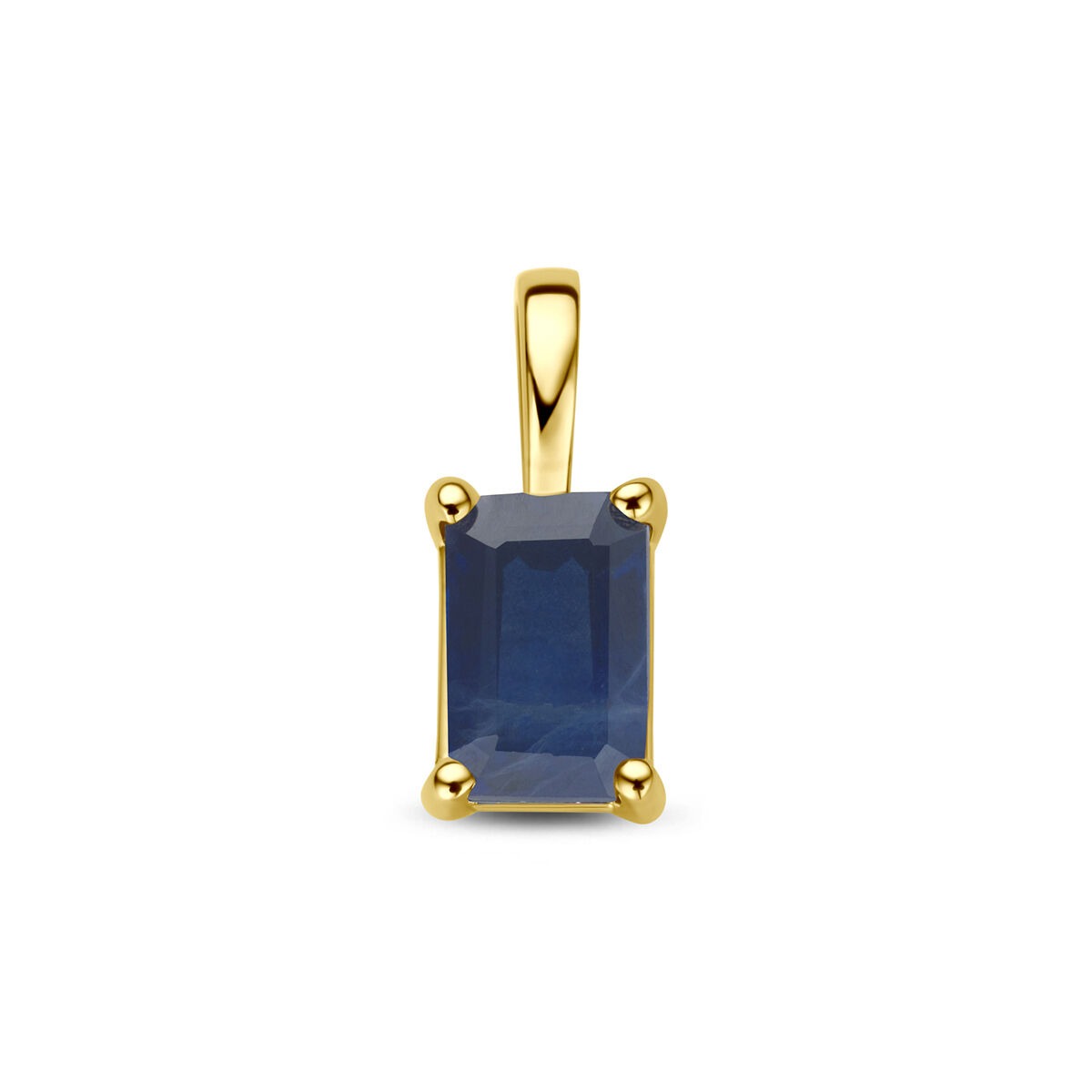Pendentif en or jaune 14 carats avec saphir rectangulaire.