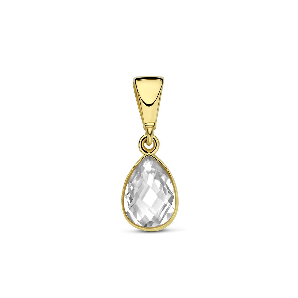 Pendentif en or jaune 9 carats avec une zircone en forme de poire.
