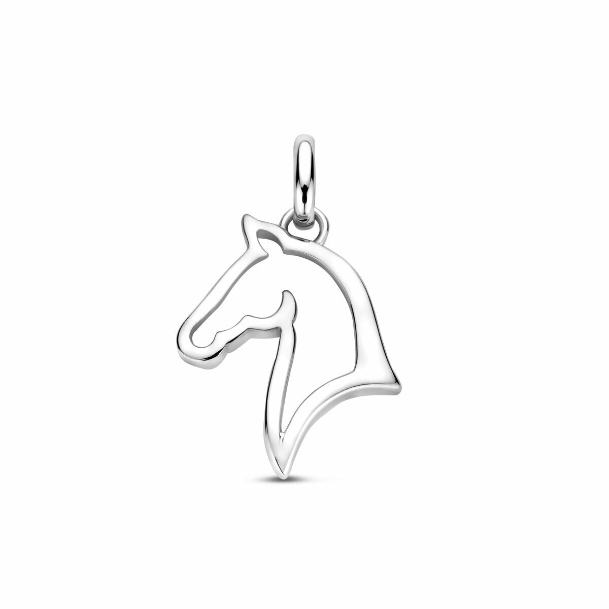 Pendentif en argent rhodié représentant la tête d'un cheval, dimensions 20 mm.
