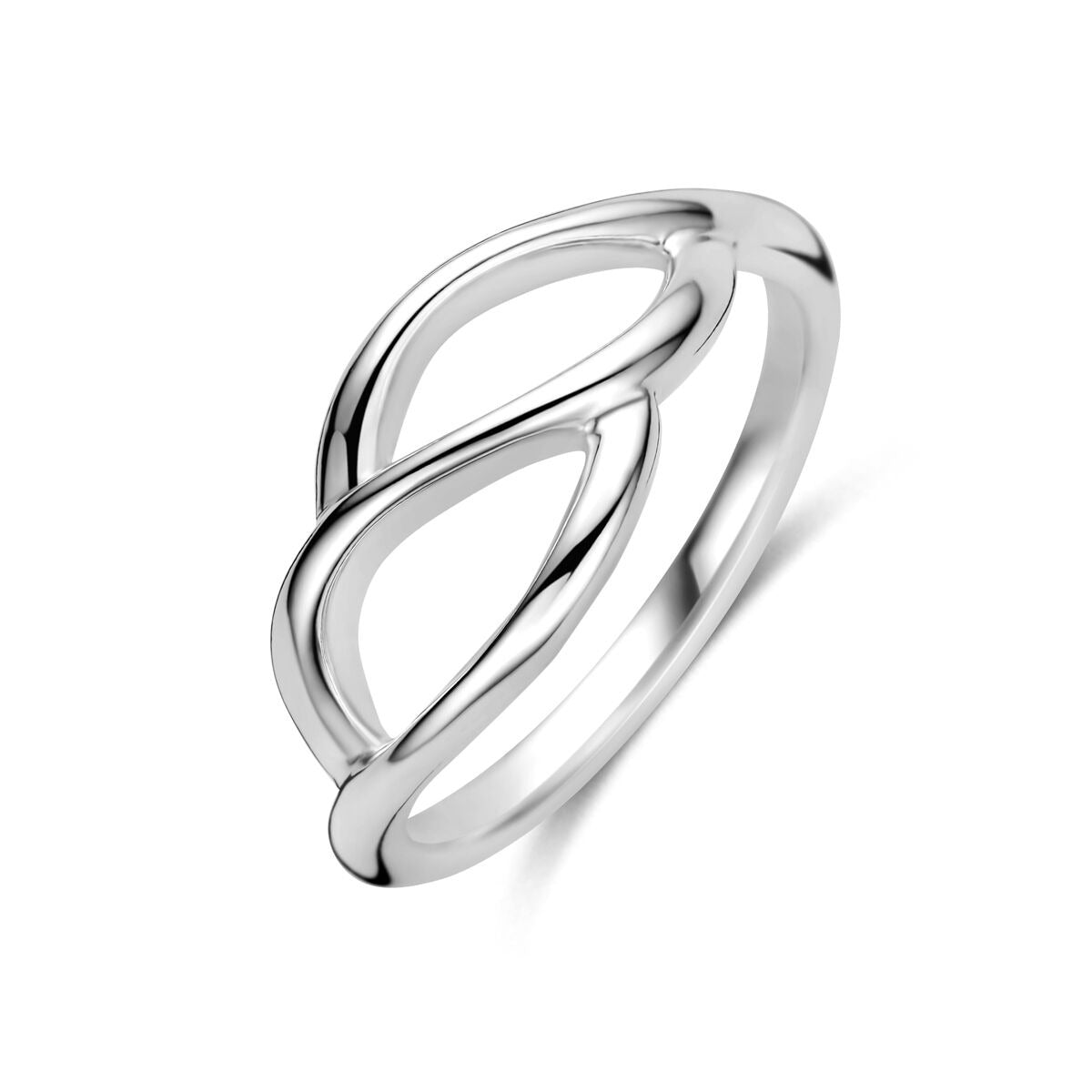 Bague en argent 925 rhodié avec un design en forme de double boucle.