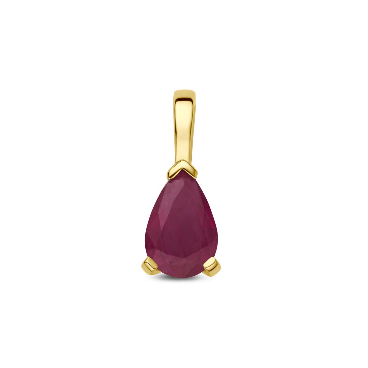 Pendentif en or jaune 14 carats avec une pierre de rubis en forme de poire.