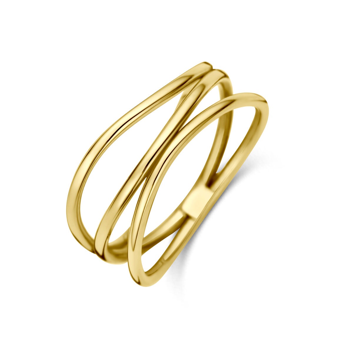 Bague en or jaune 14 carats de 8,5 mm avec un design entrelacé.