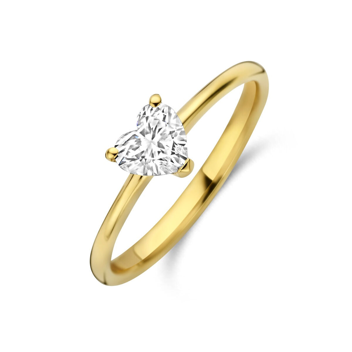 Bague en or jaune 14 carats avec un diamant lab grown en forme de cœur de 0,50 ct.