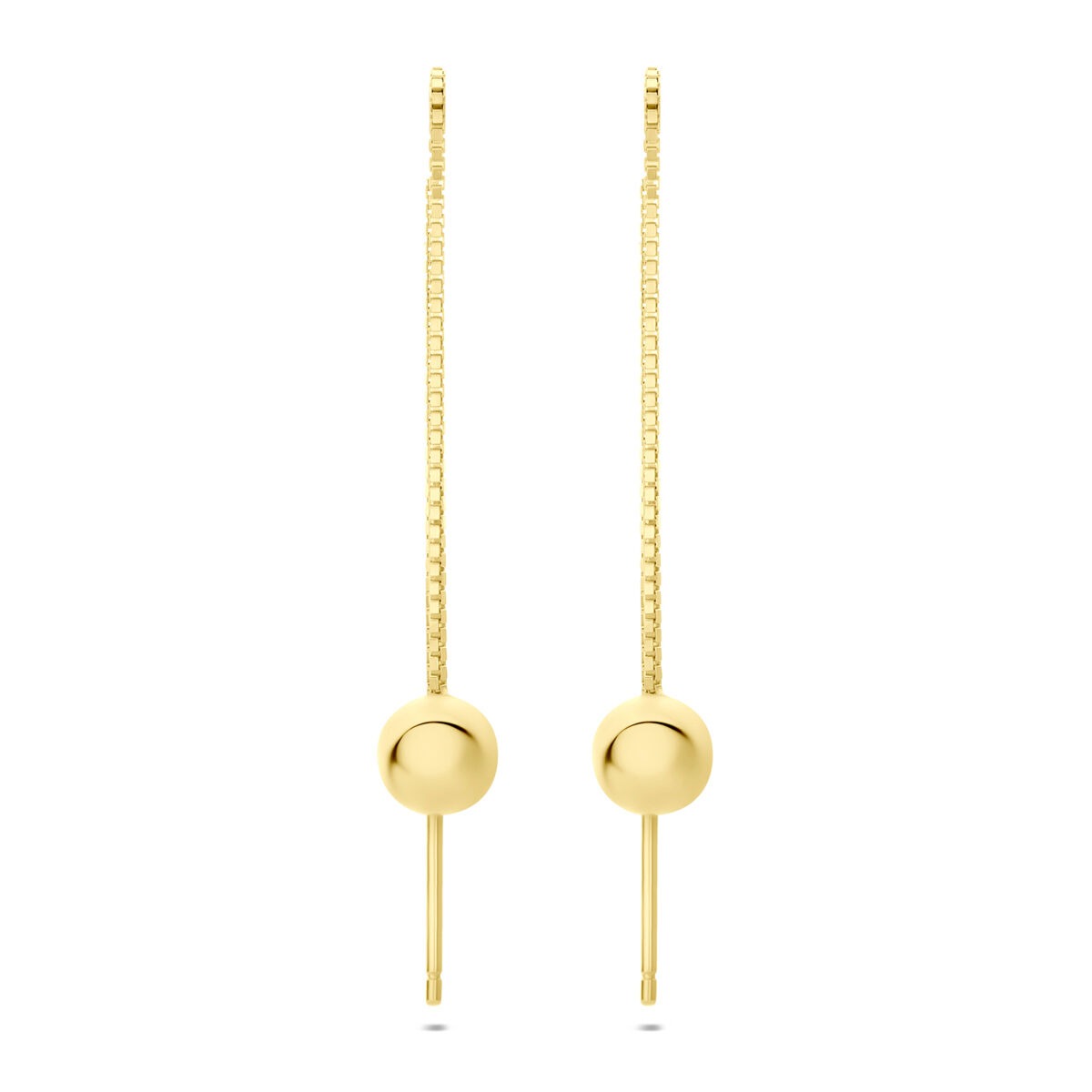 Boucles d'oreilles en argent doré avec une tige fine et des perles sphériques.