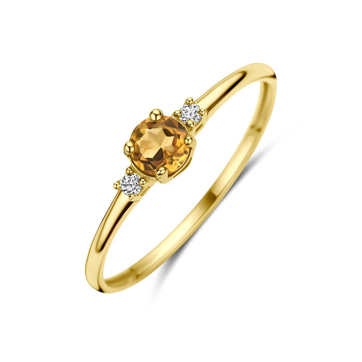 14k Geelgouden ring met citrien en zirkonia