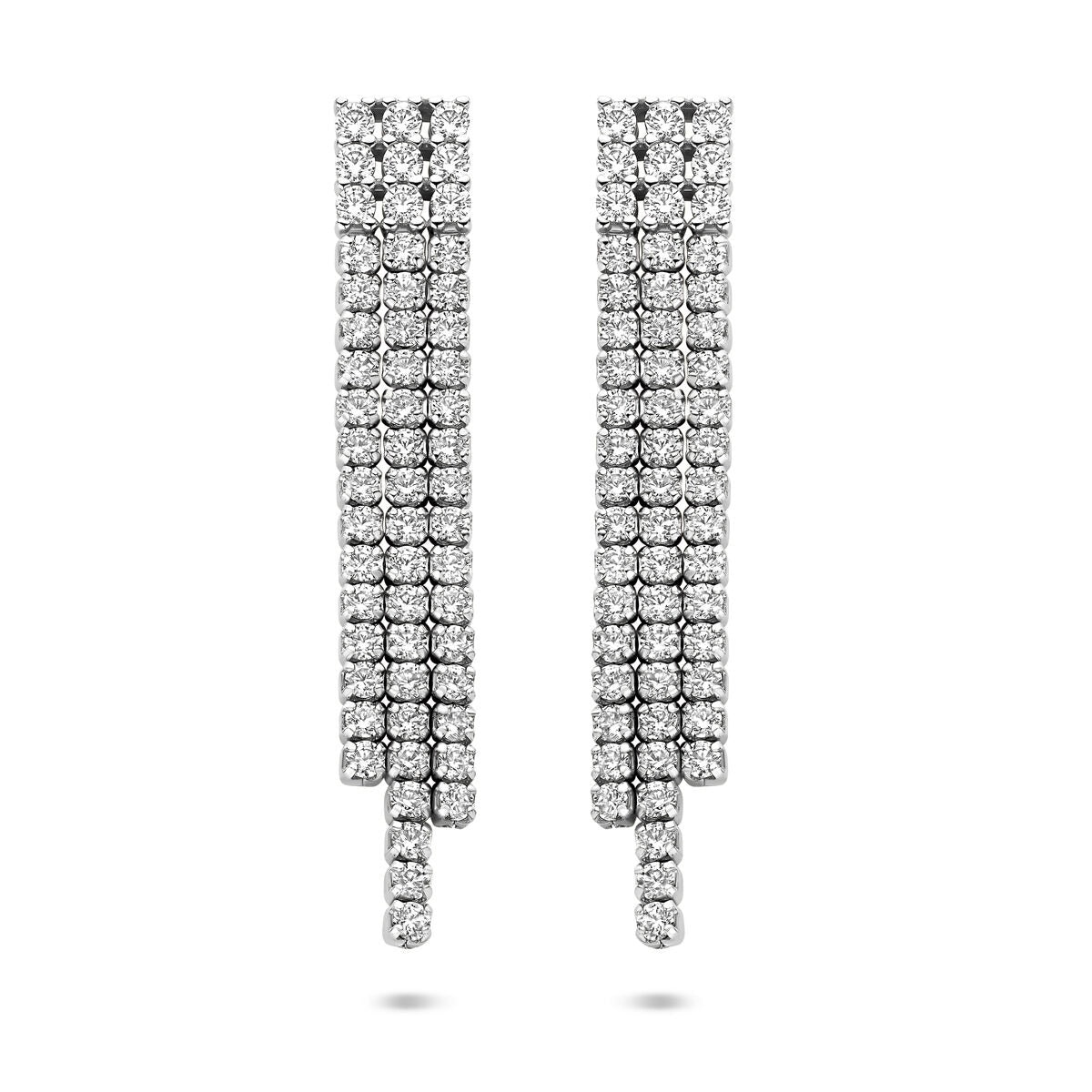Boucles d'oreilles argentées pour femmes avec zircones, en setting entourage, mesurant 36 mm.