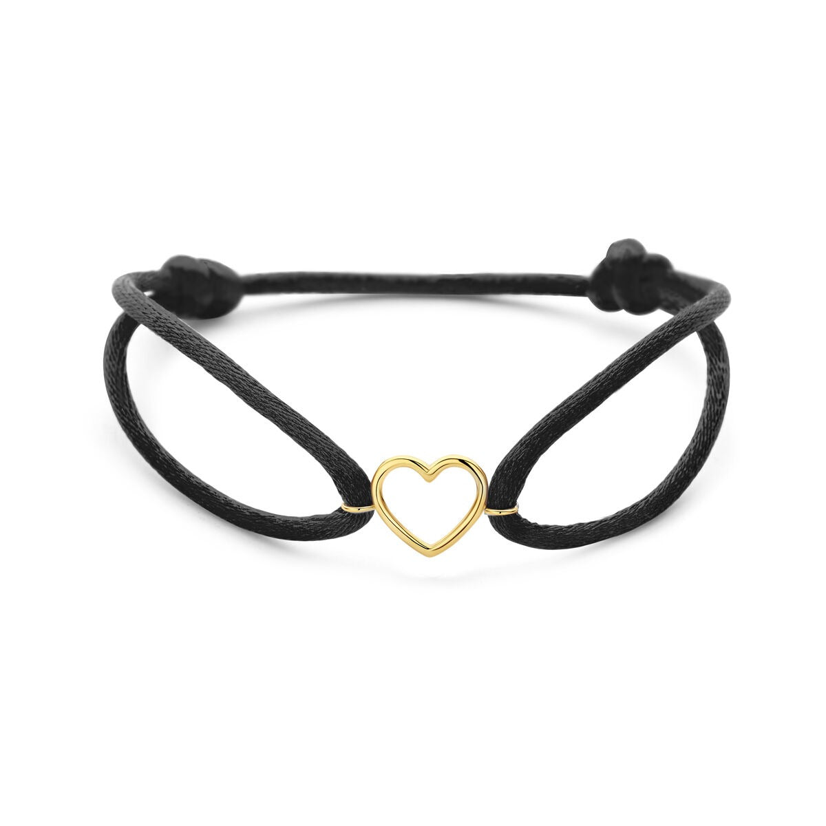 Bracelet satinée noire avec un cœur en or jaune 14 carats.